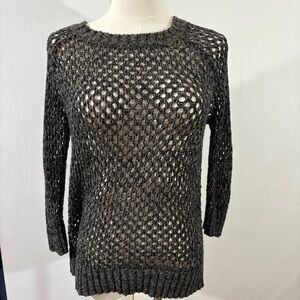 Willi Smith Open Knit Women Gray Pullover Sweater Sz S Back Zipper Boho Grunge